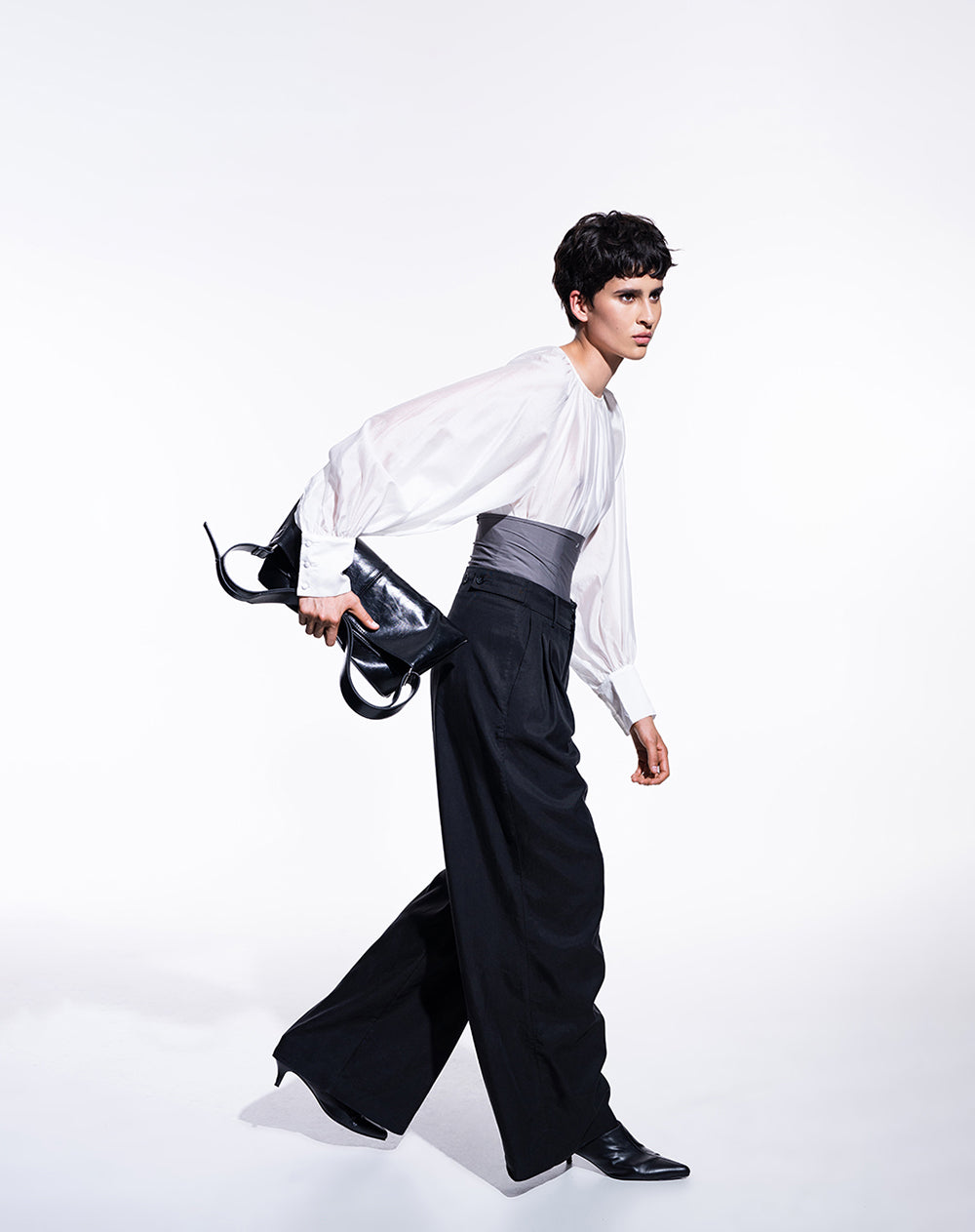 Pantalón palazzo tiro alto negro mujer