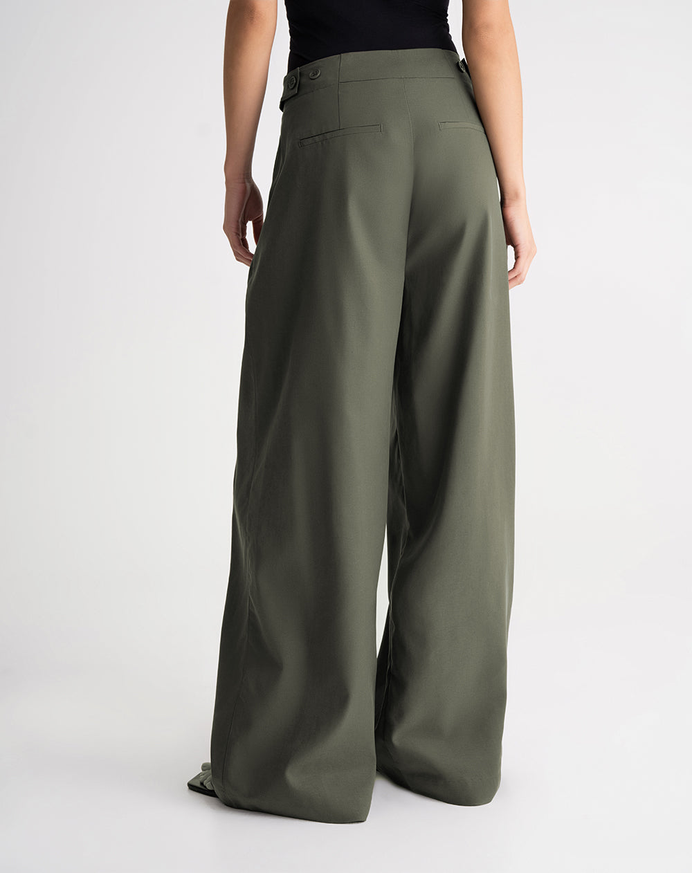 Pantalón palazzo tiro alto verde mujer