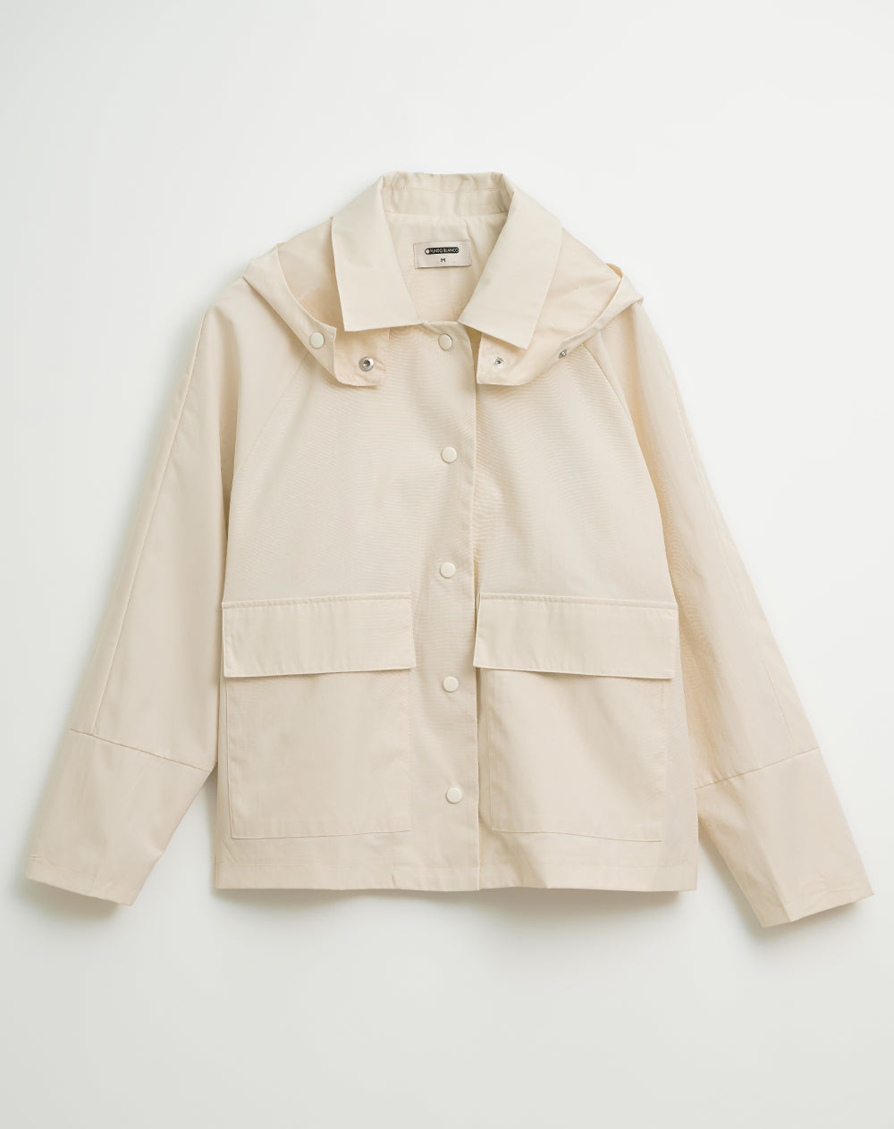 Chaqueta parka regular con capucha removible crema mujer