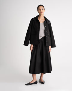 Falda midi tiro alto algodón negra mujer