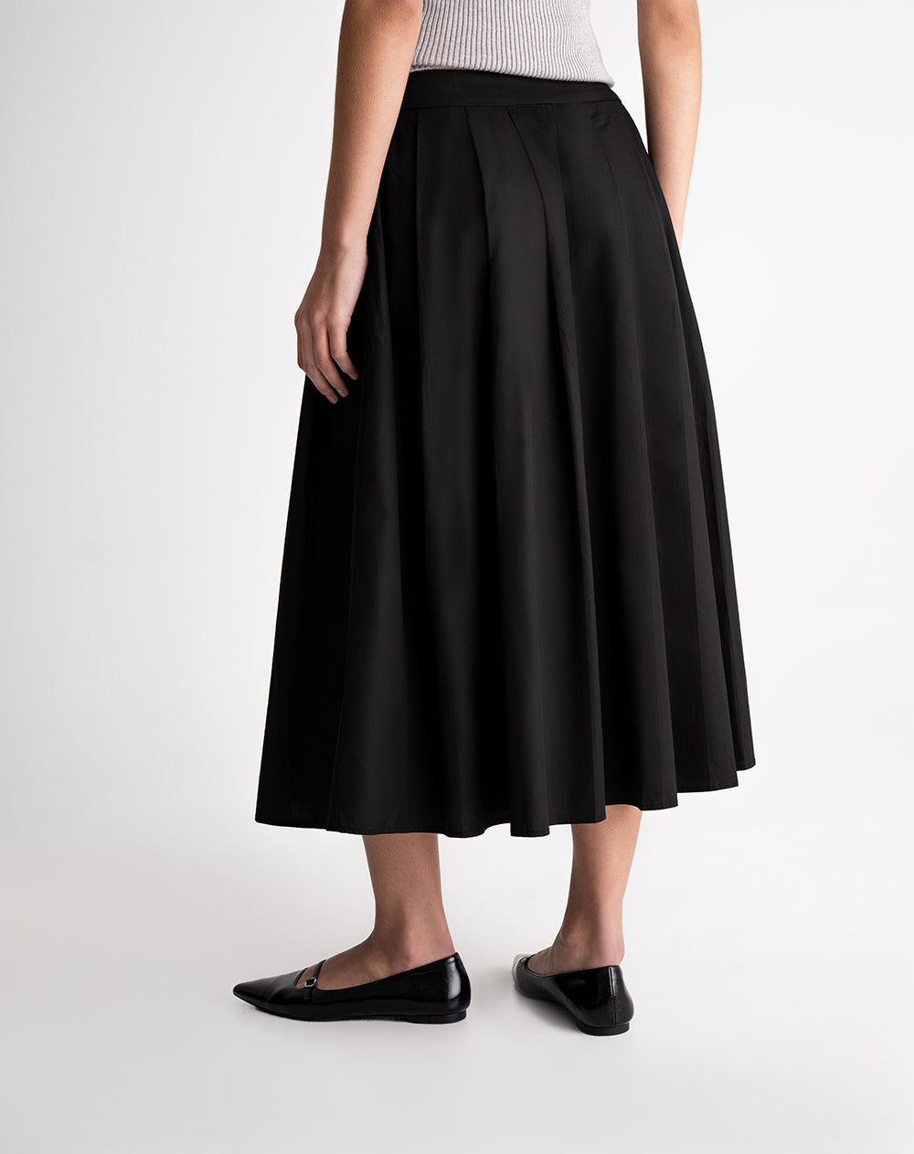 Falda midi tiro alto algodón negra mujer