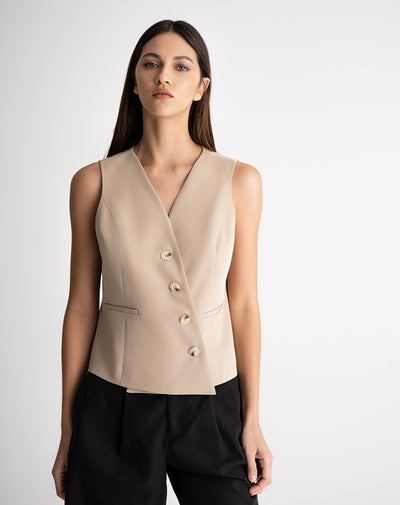 Chaleco semi ajustado khaki mujer