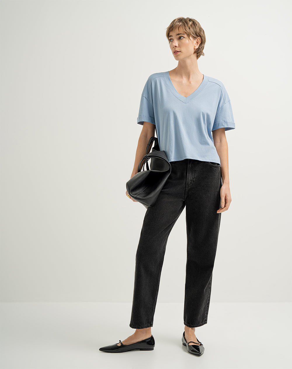 Camiseta oversize algodón azul claro mujer