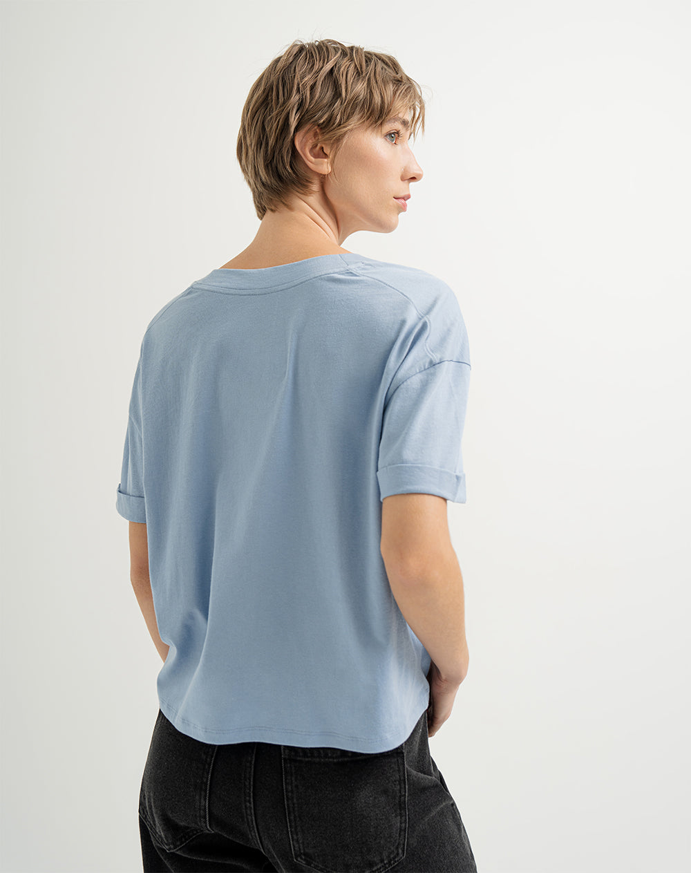 Camiseta oversize algodón azul claro mujer