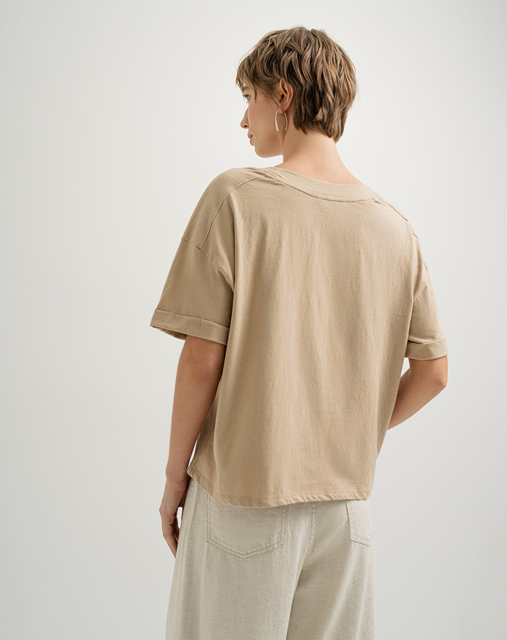 Camiseta oversize algodón caqui mujer