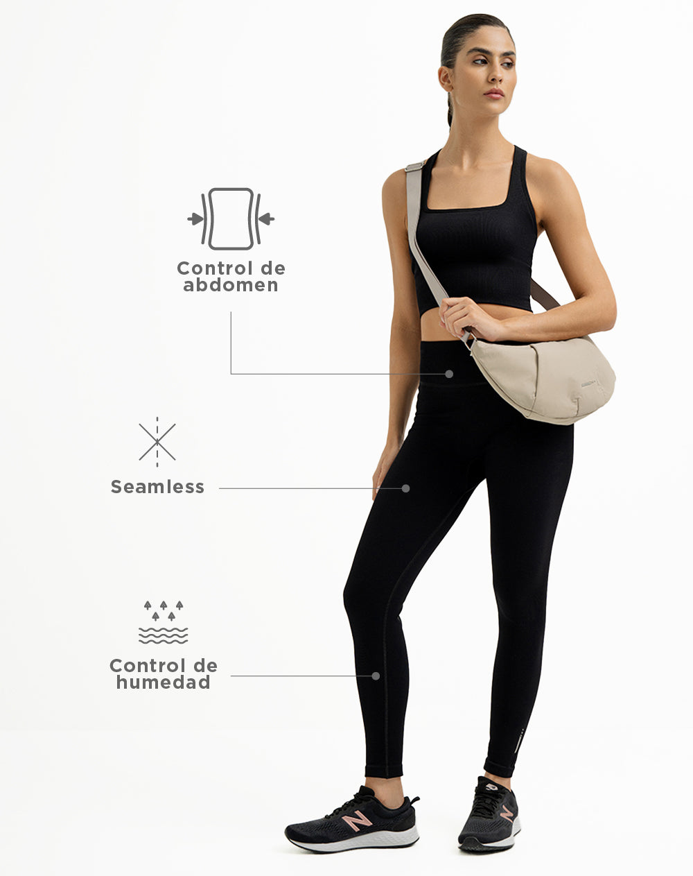 Legging deportivo control abdomen negro para mujer