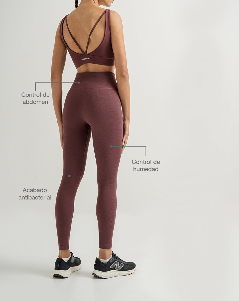Legging deportivo control abdomen vino tinto mujer