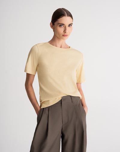 Camiseta ajustada algodón amarilla mujer