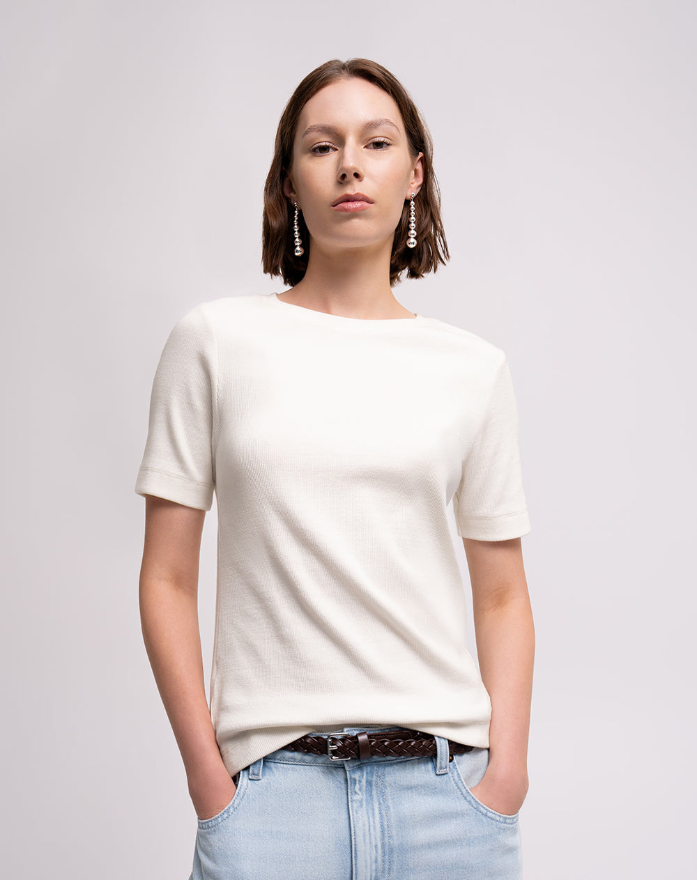 Camiseta slim rib algodón crudo mujer