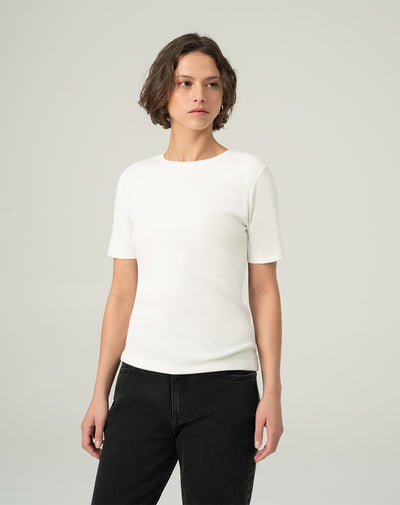 Camiseta semi ajustada algodón crudo mujer
