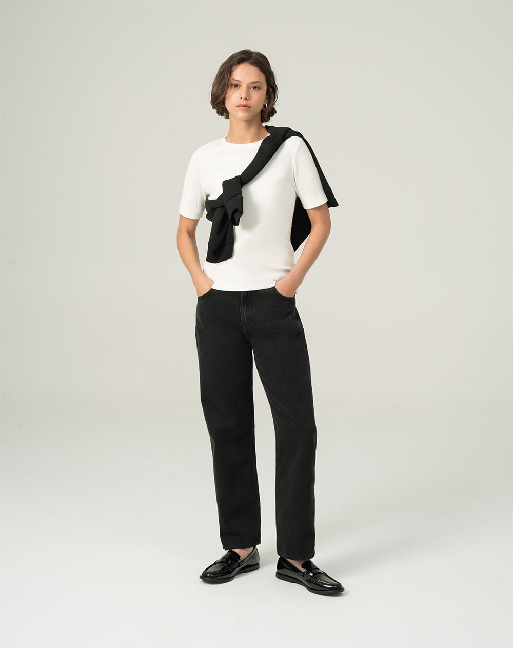 Camiseta semi ajustada algodón crudo mujer