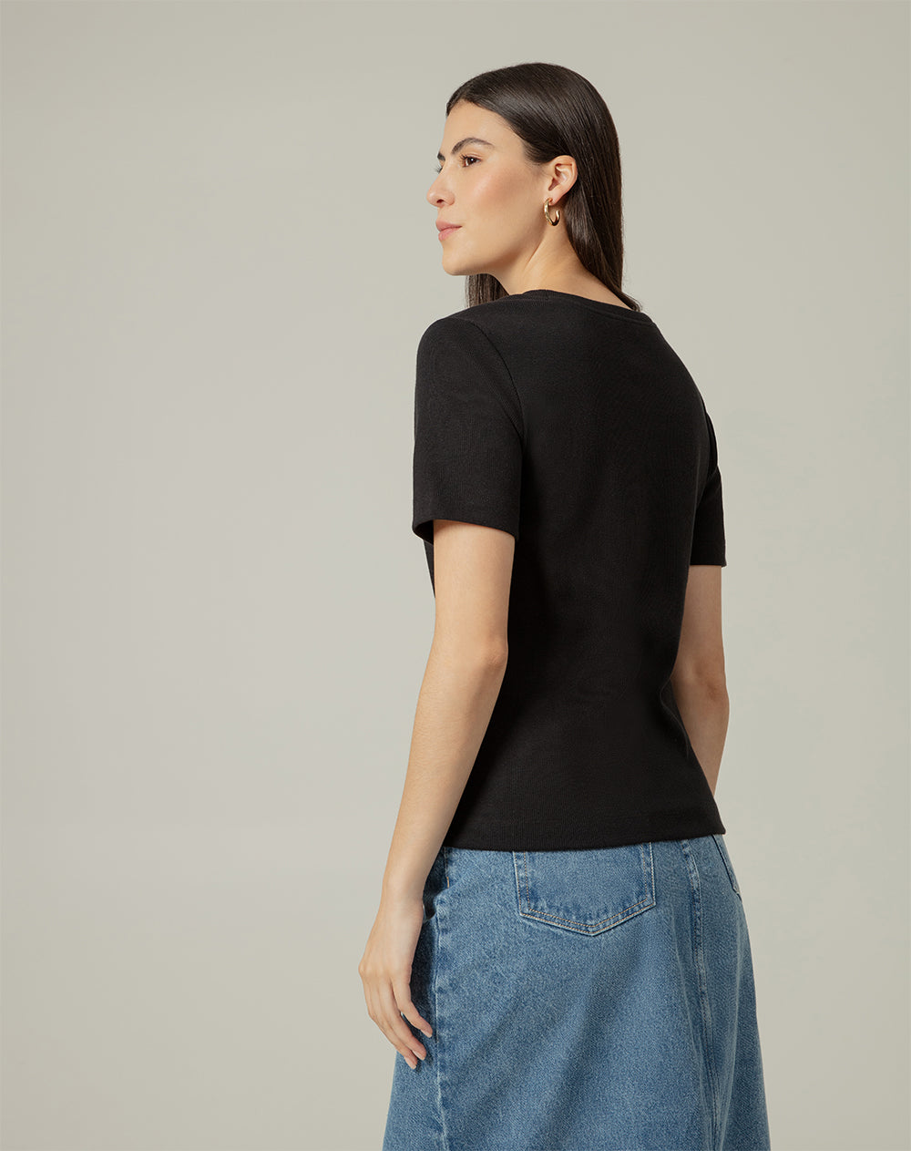 Camiseta ajustada algodón negra mujer