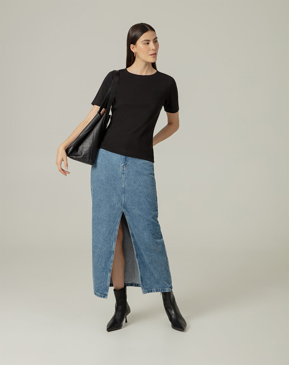 Camiseta ajustada algodón negra mujer