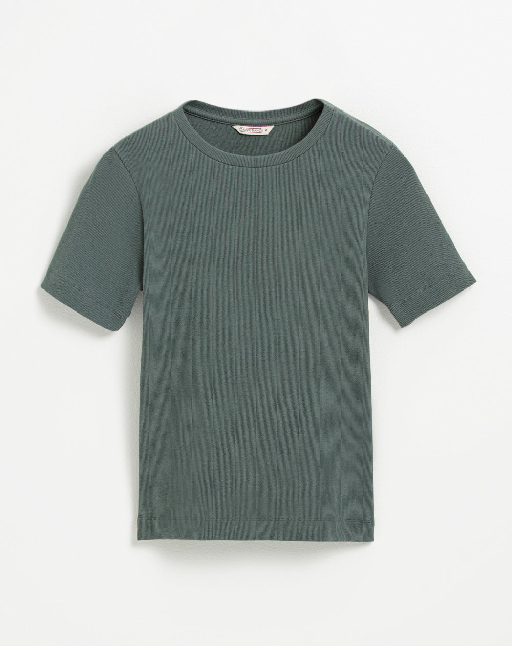 Camiseta ajustada algodón acanalada verde mujer