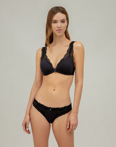 Panty tipo tanga microfibra más encaje negro