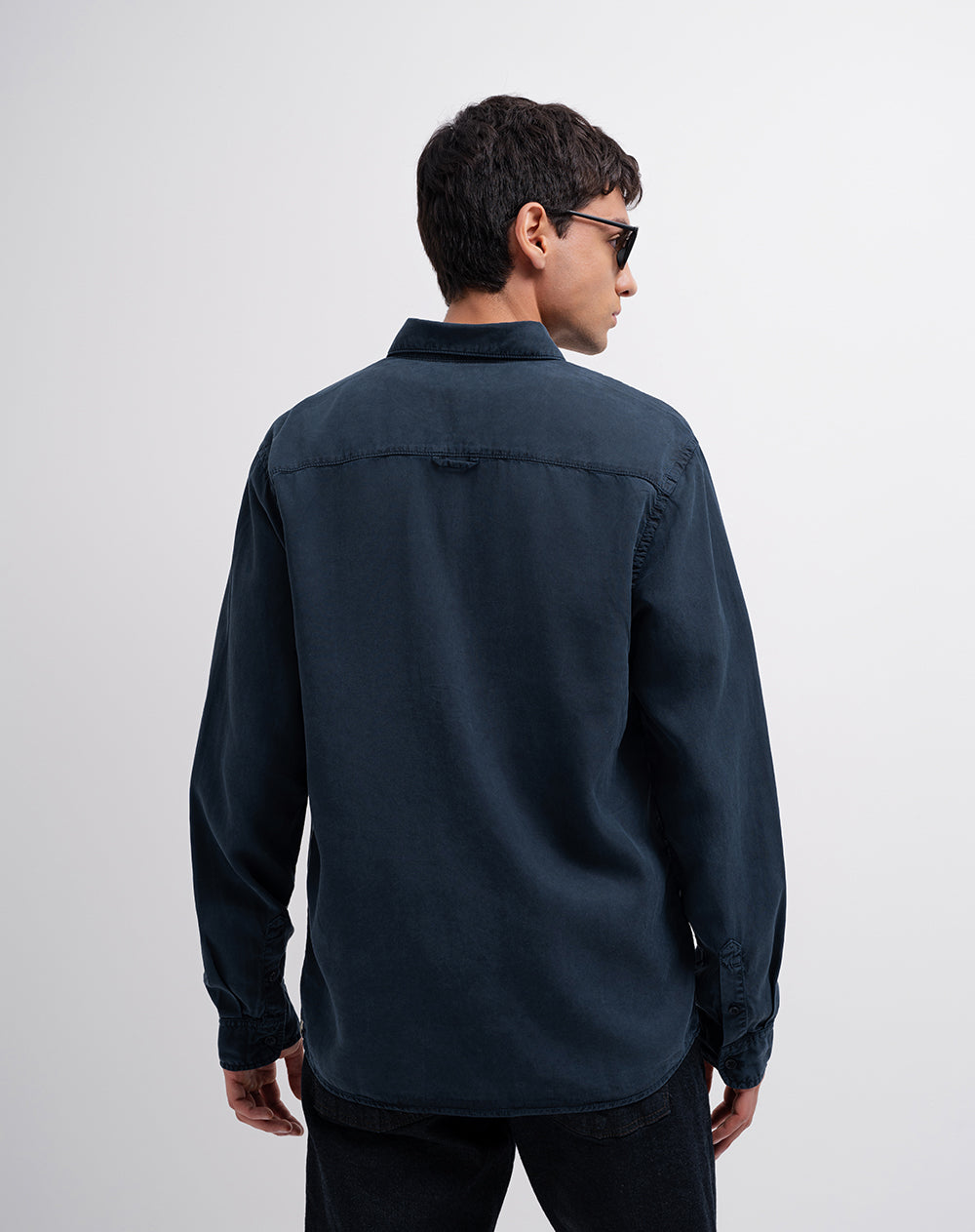 Camisa manga larga regular algodón azul hombre