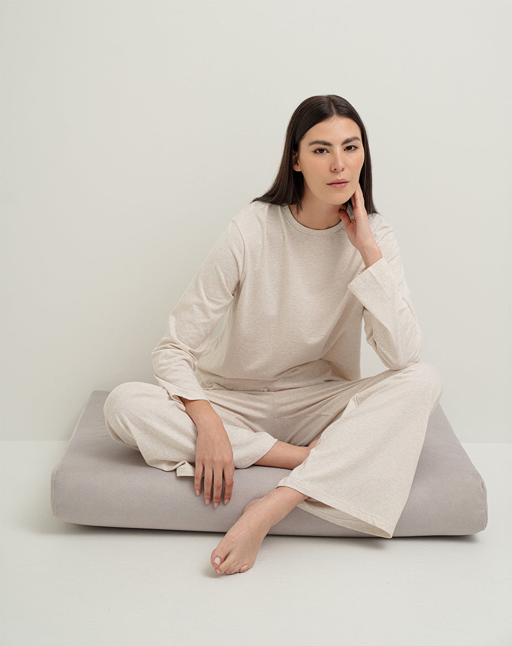 Camisbuzo + pantalón de pijama mujer algodón habano