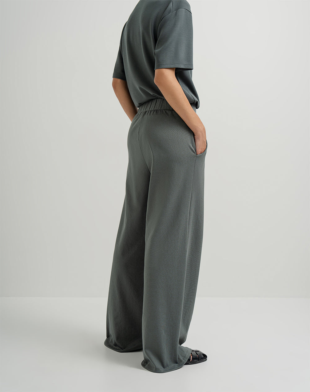 Pantalón algodón tiro medio verde mujer