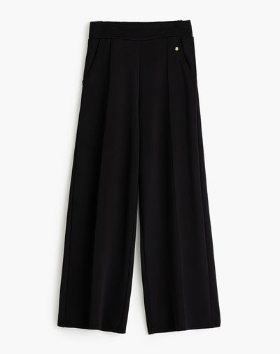 Pantalón bota ancha tiro alto tacto suave negro mujer