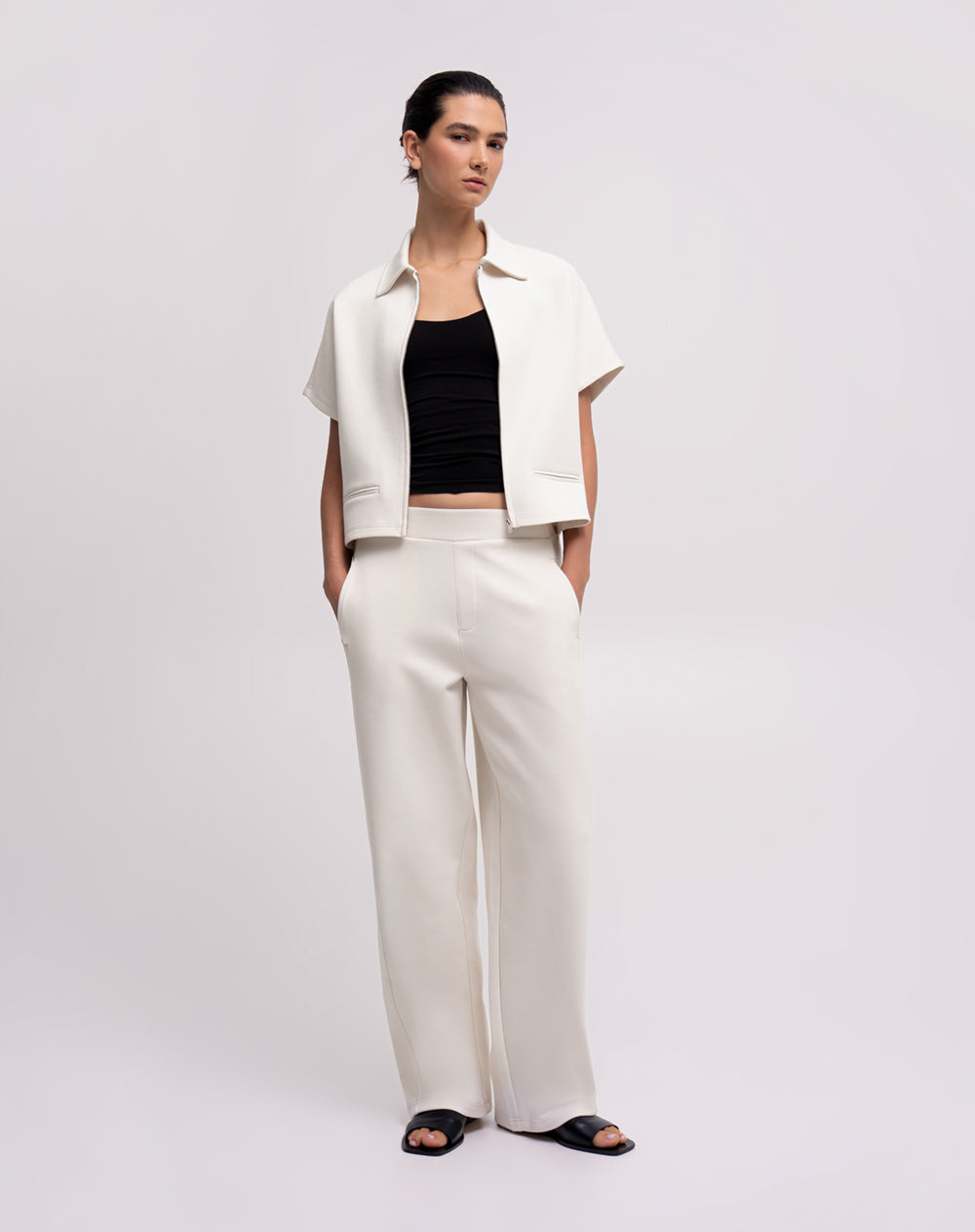 Pantalón confort wide leg tiro medio habano mujer