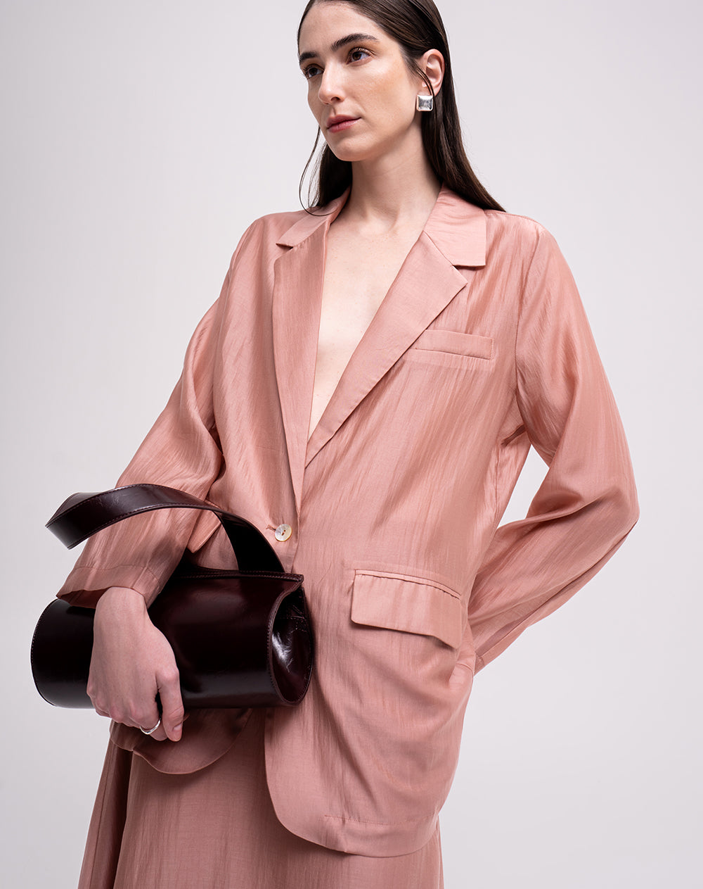 Blazer oversize semitransparente rosado mujer