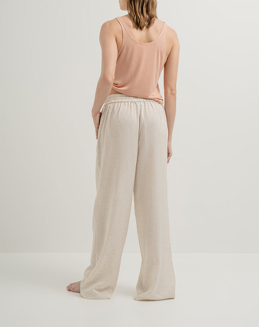 Pantalón en lino tiro alto vainilla mujer
