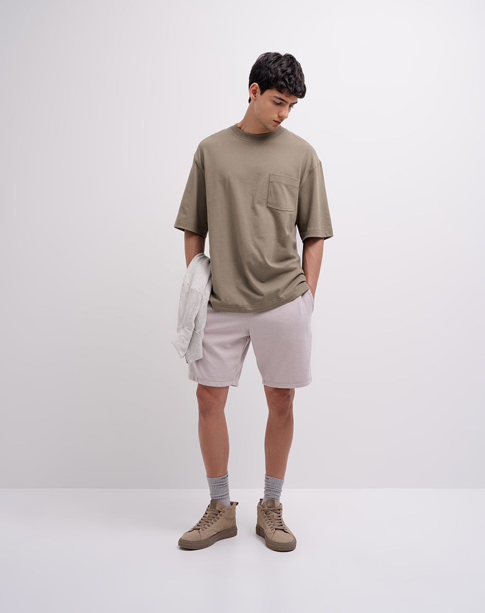 Camiseta regular algodón café hombre