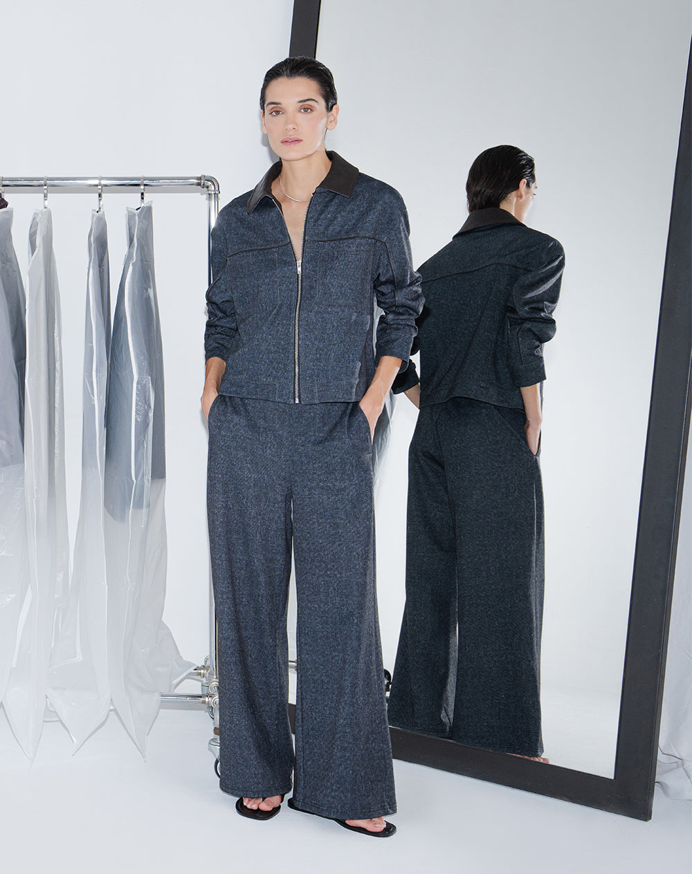 Pantalón confort gris mujer