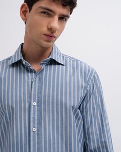 Camisa regular manga larga azul rayas hombre