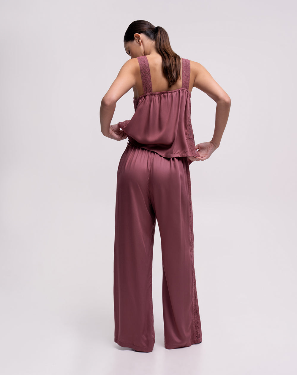 Pantalón de pijama tiro alto palo de rosa mujer
