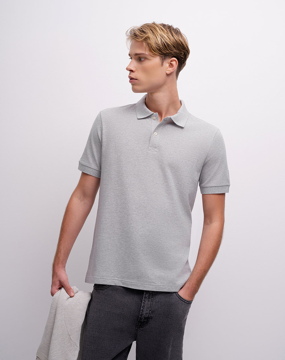 Polo regular algodón gris hombre