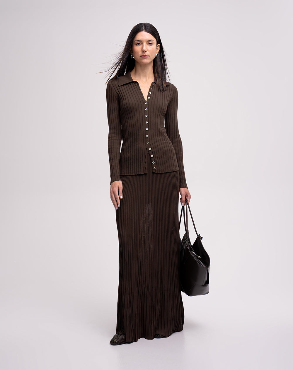 Camisa loose café mujer