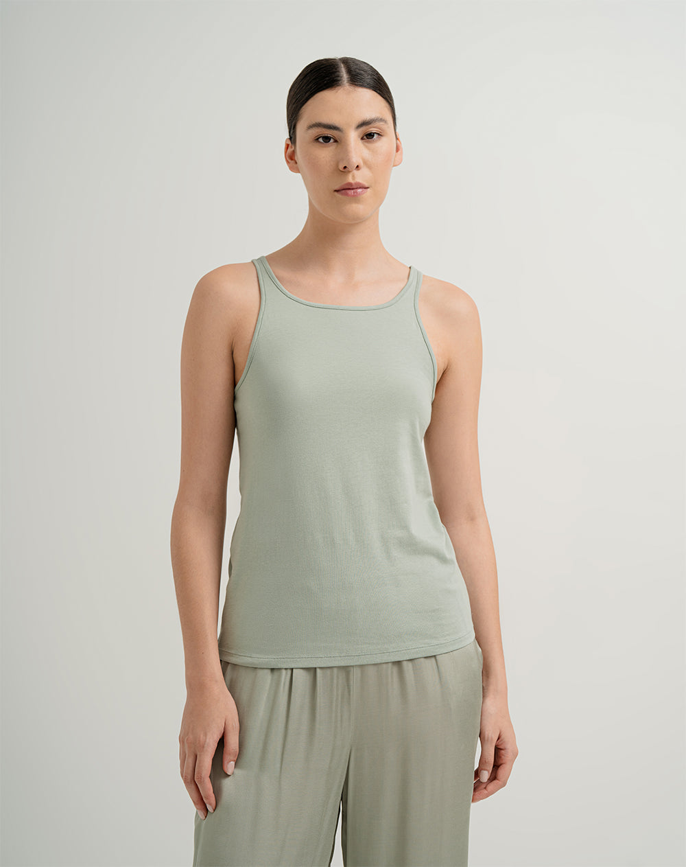 Camiseta sisa de pijama mujer algodón sostenible verde