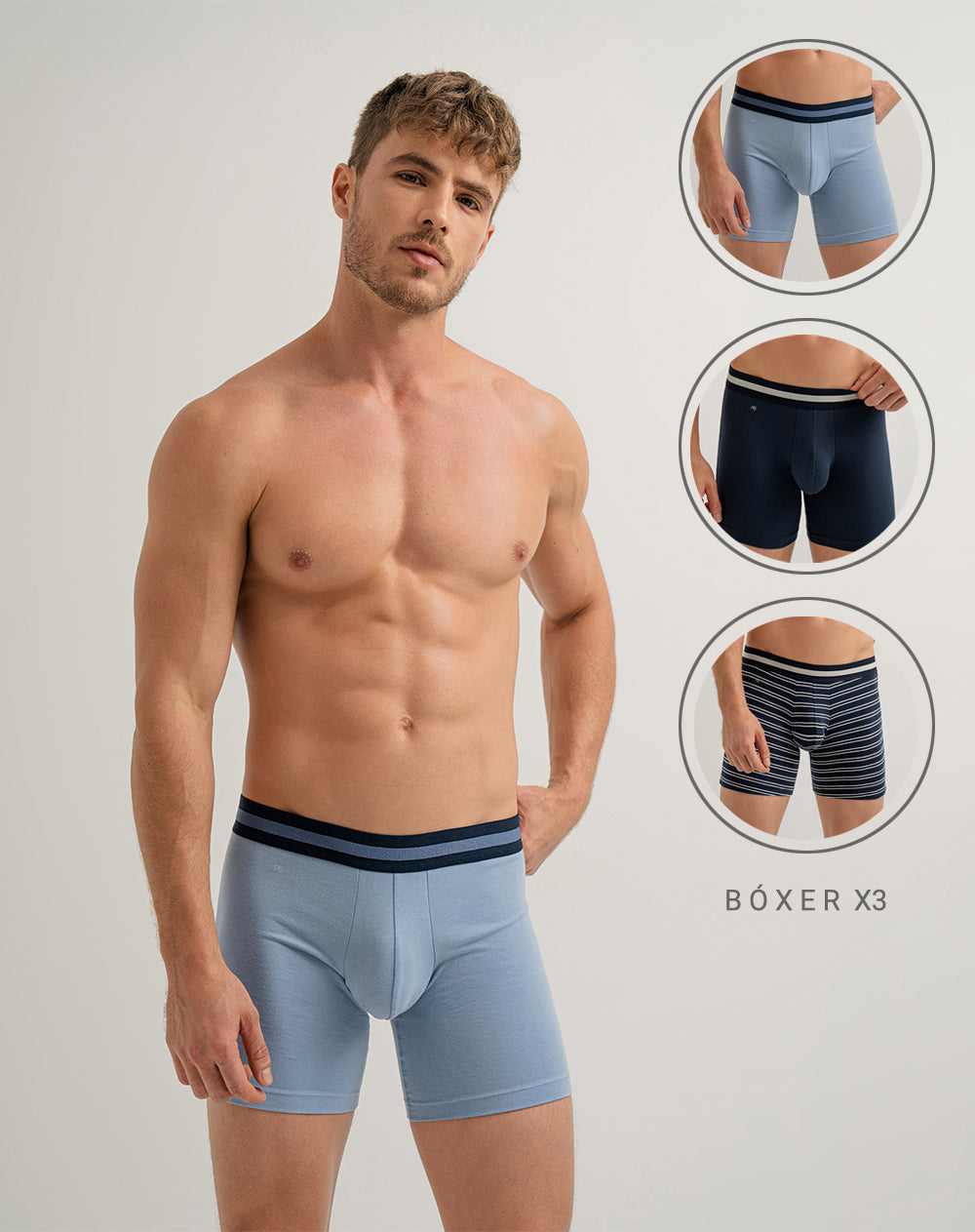 Bóxer medio algodónpima ajustado x3unds surtido