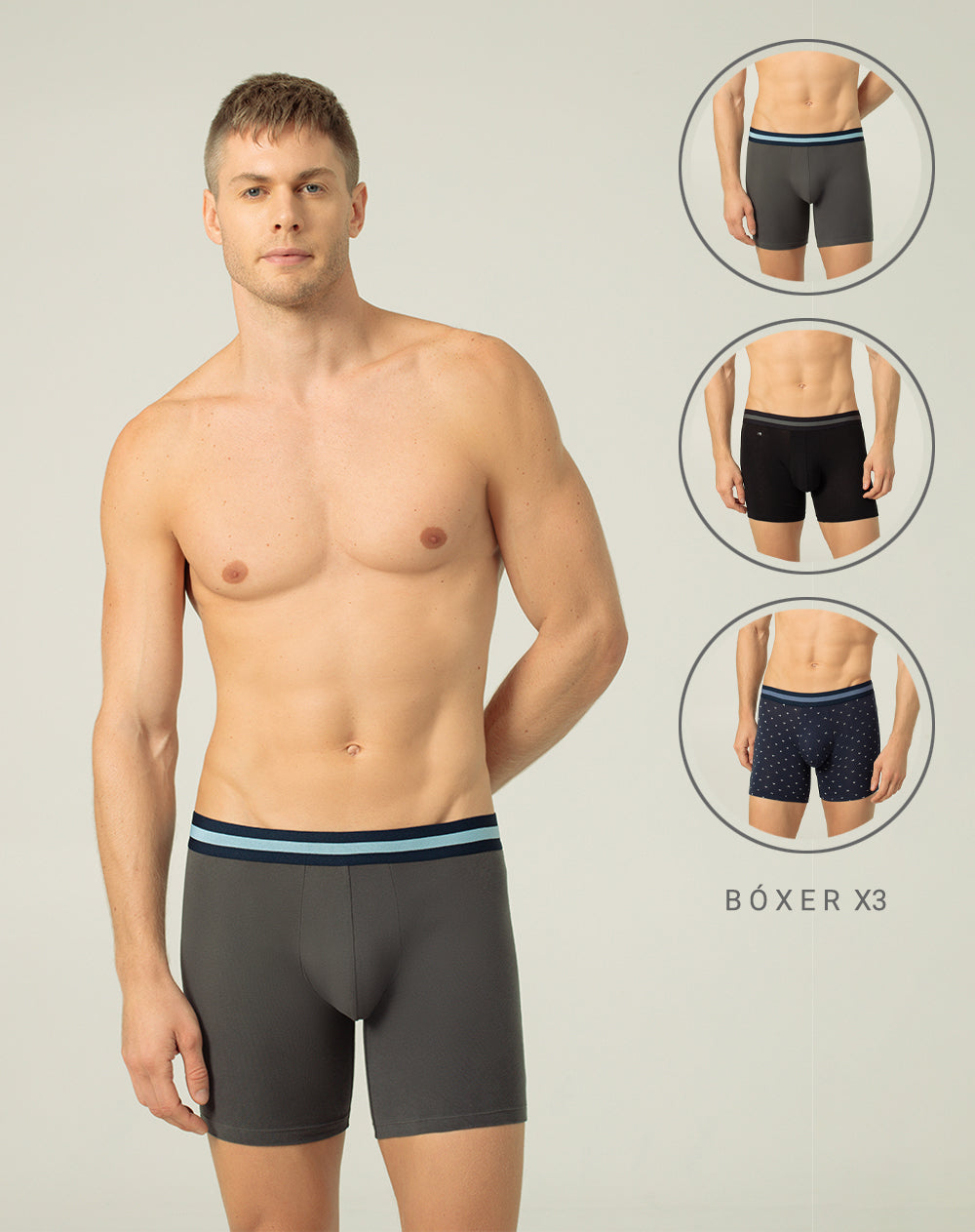 Bóxer medio panel amplio x3unds surtido