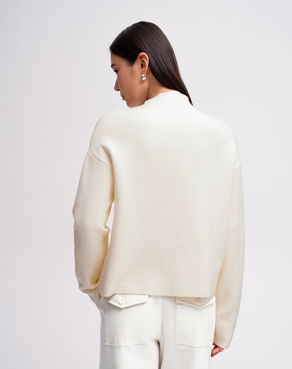 Suéter regular tejido de punto blanco mujer