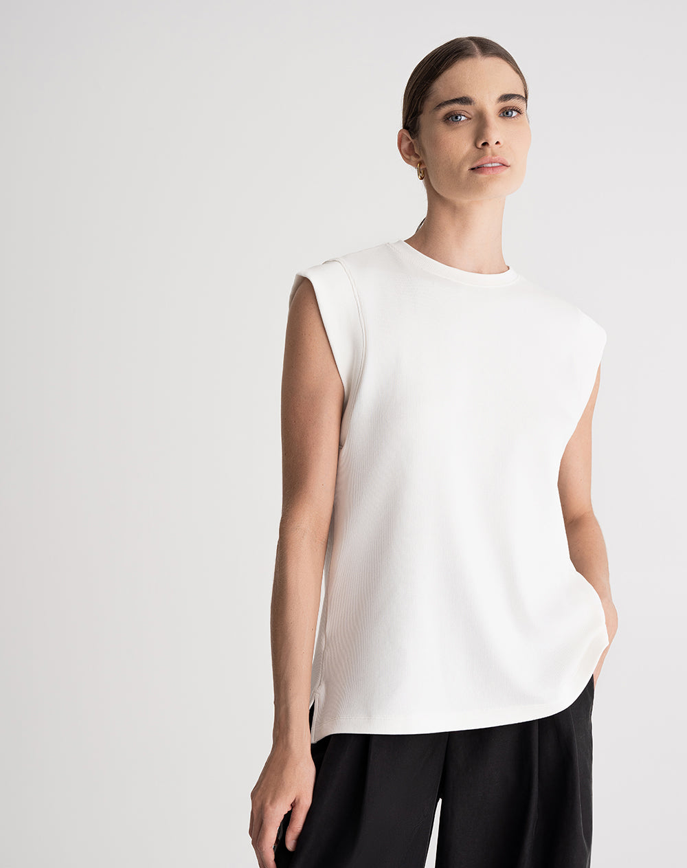 Camiseta regular rib algodón habano mujer