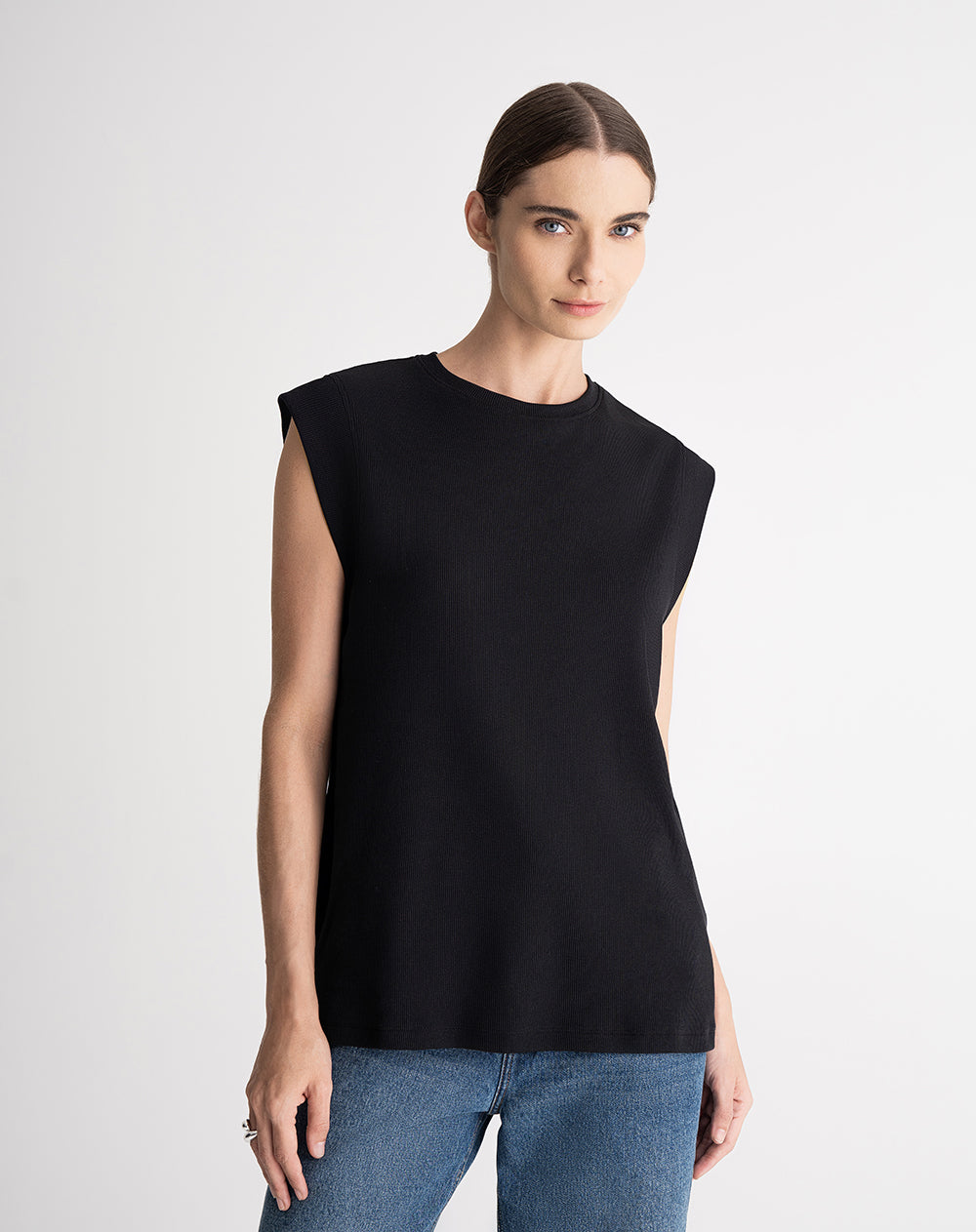 Camiseta algodón semi ajustada negra mujer