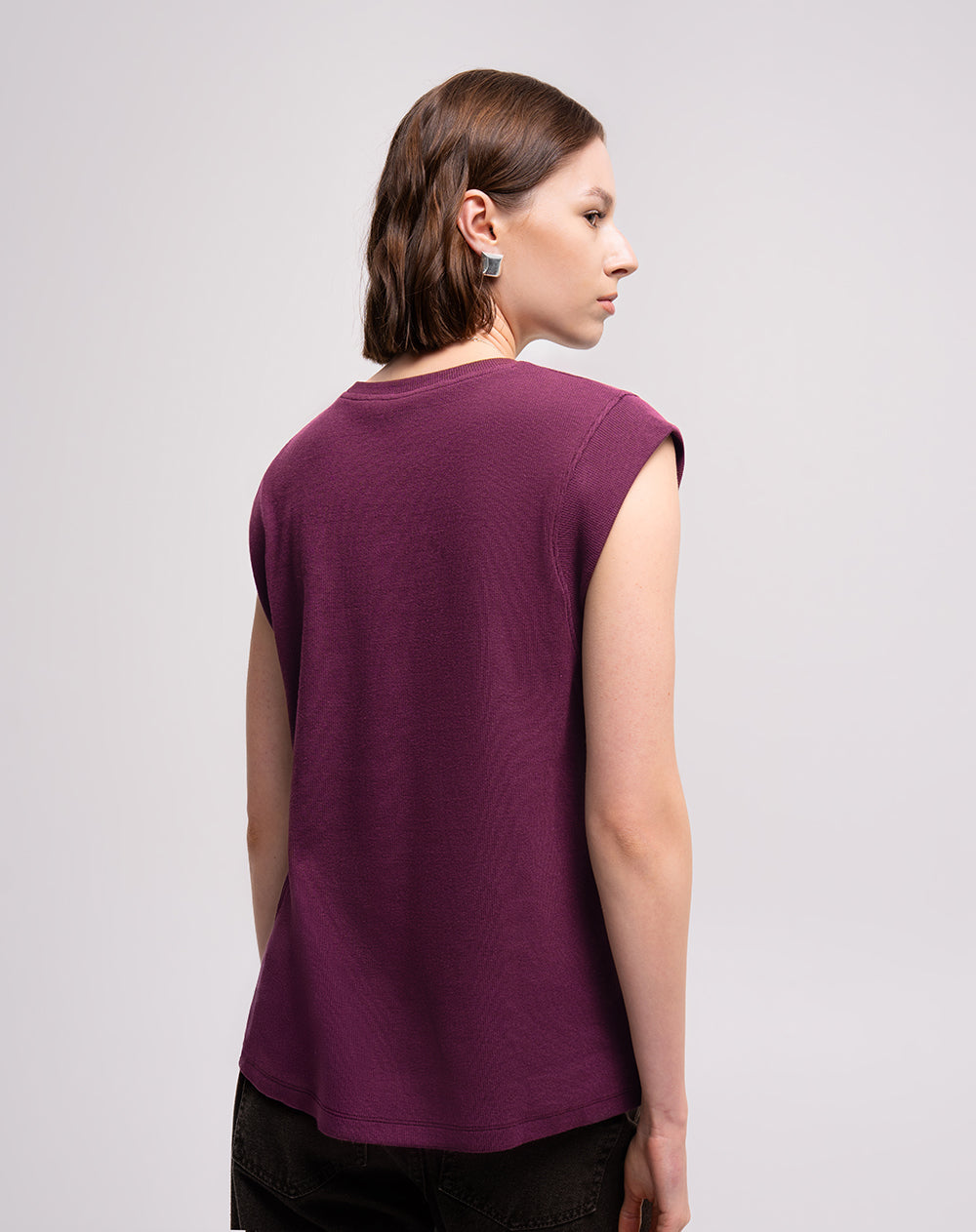 Camiseta slim tejido de punto vinotinto mujer