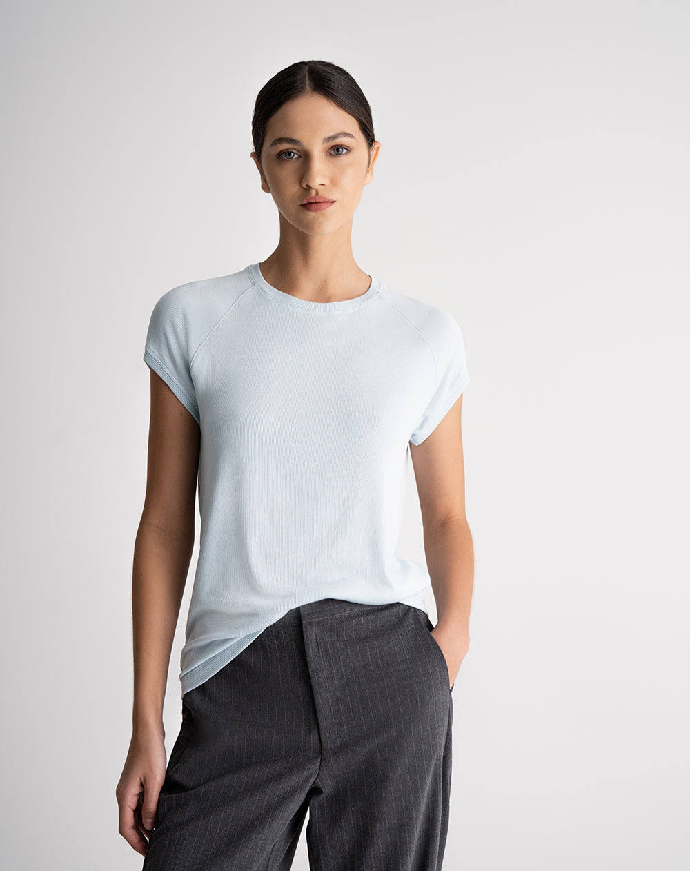 Camiseta semi ajustada tacto suave azul mujer