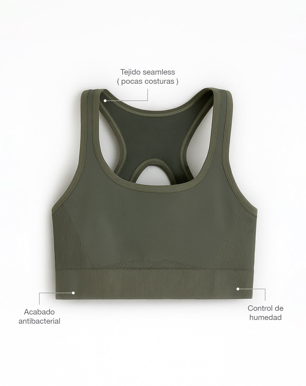 Top deportivo soporte alto seamless control humedad verde