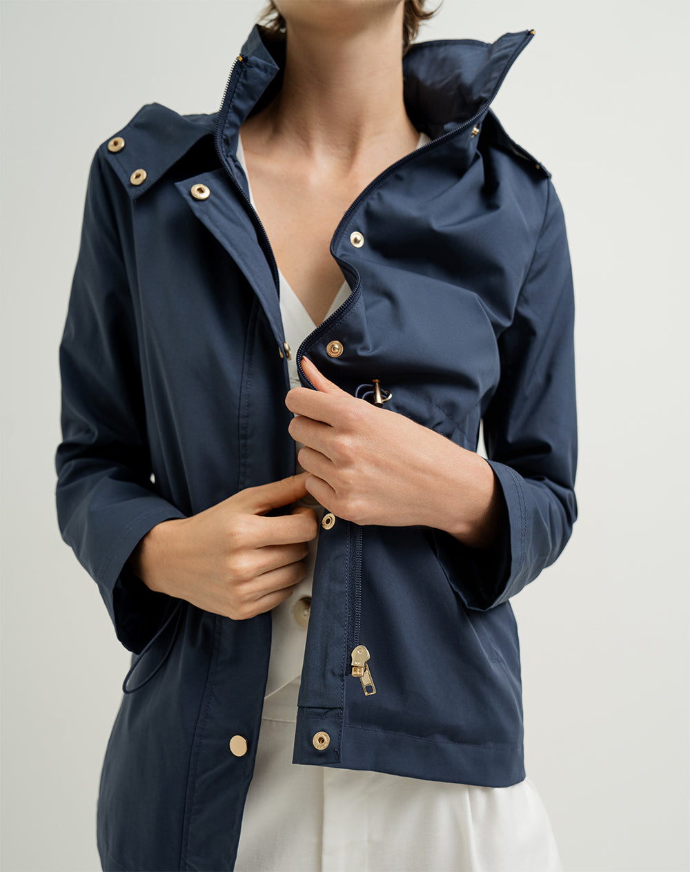 Chaqueta parka regular con capucha removible azul mujer