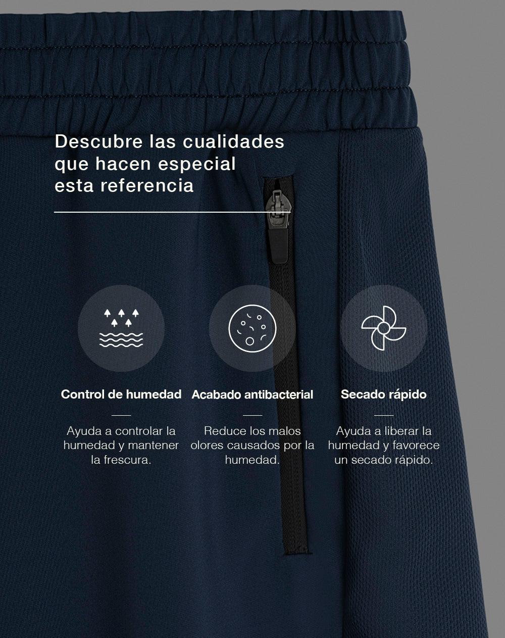 Pantaloneta deportiva control humedad azul hombre
