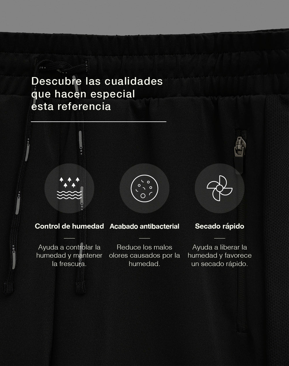 Pantaloneta deportiva control humedad negra hombre