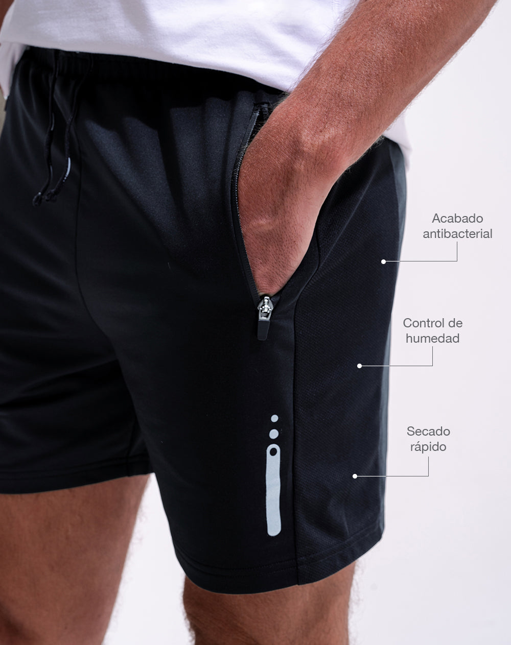 Pantaloneta deportiva control humedad negra hombre