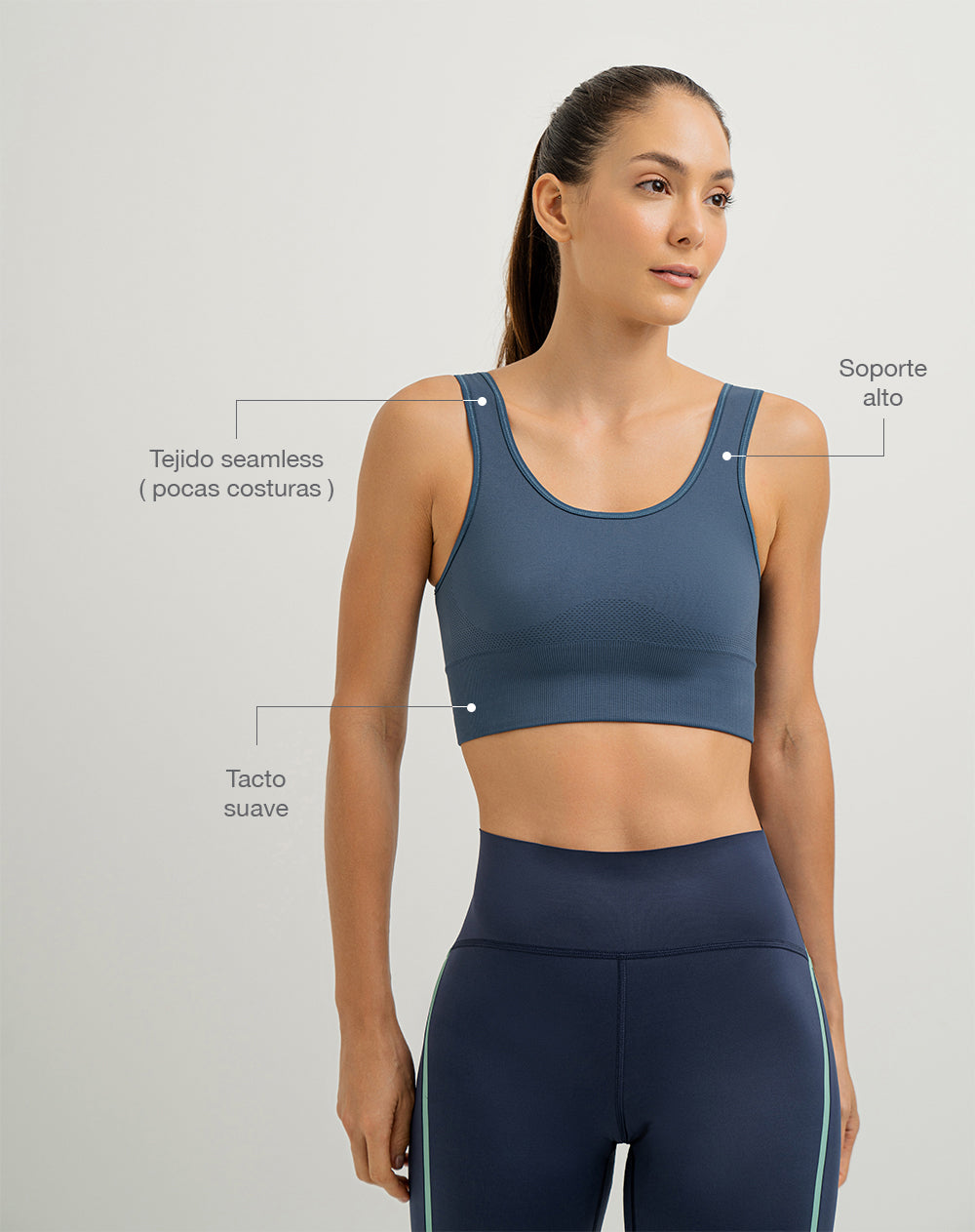 Top deportivo soporte alto seamless antibacterial azul