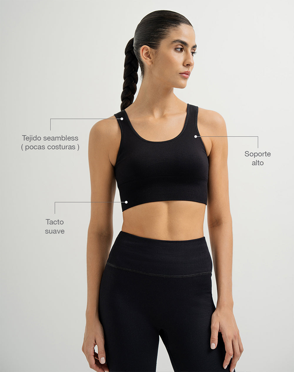 Top deportivo soporte alto seamless antibacterial negro