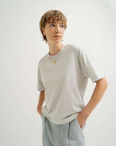 Camiseta oversize algodón gris claro mujer