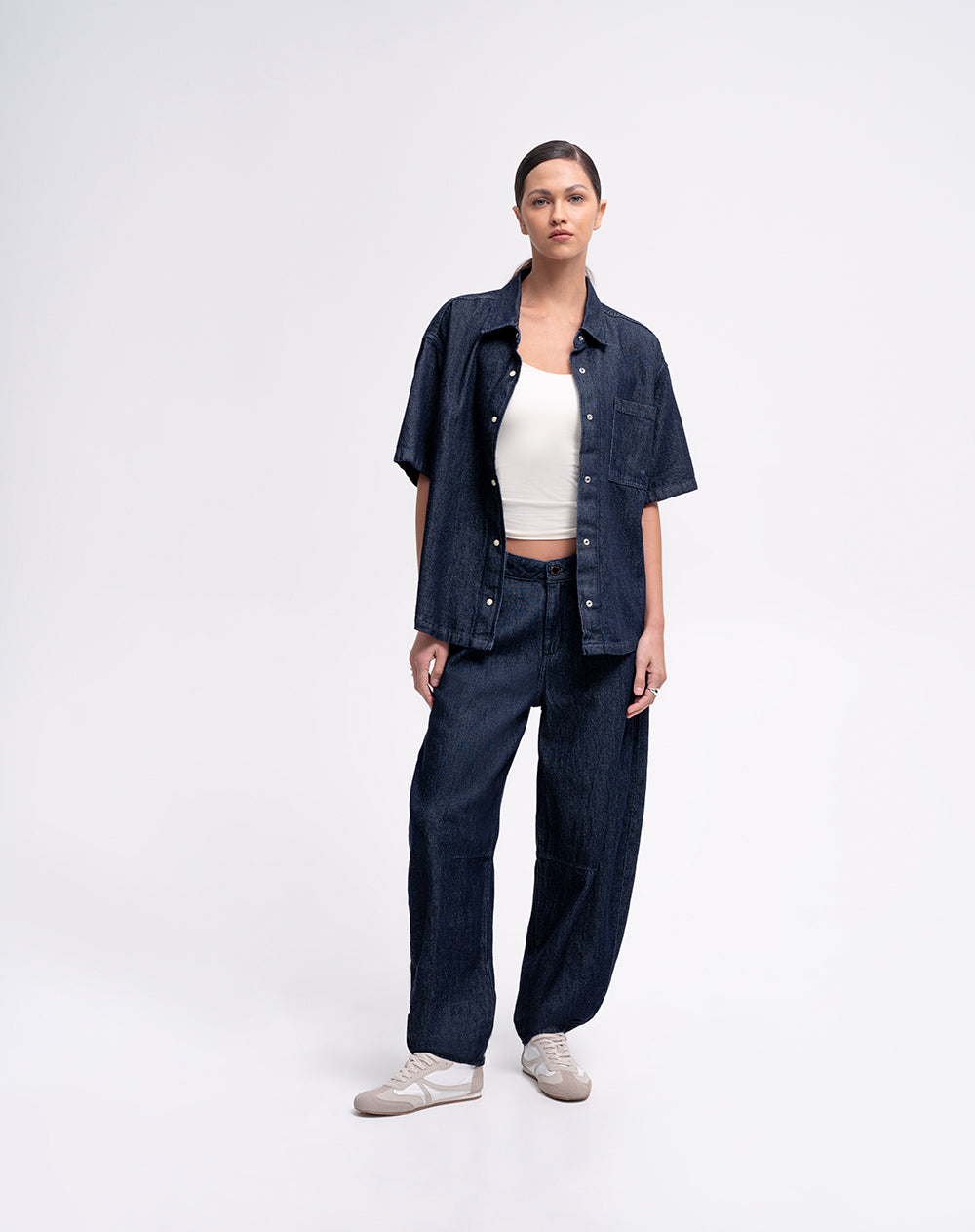 Camisa manga corta indigo oscuro mujer