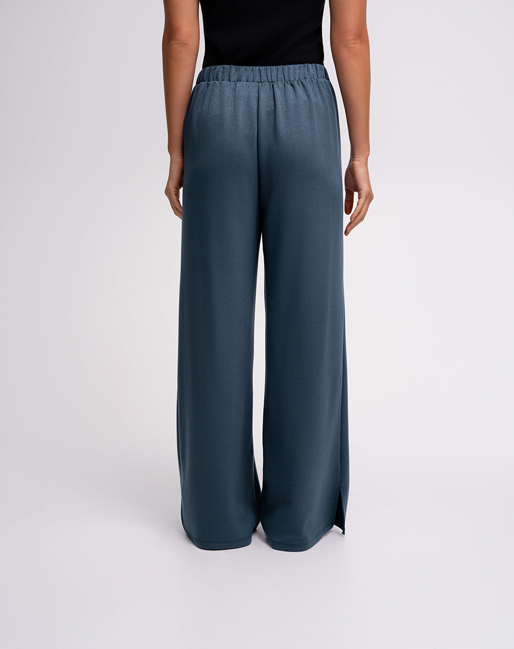 Pantalón confort tiro alto tacto suave azul mujer